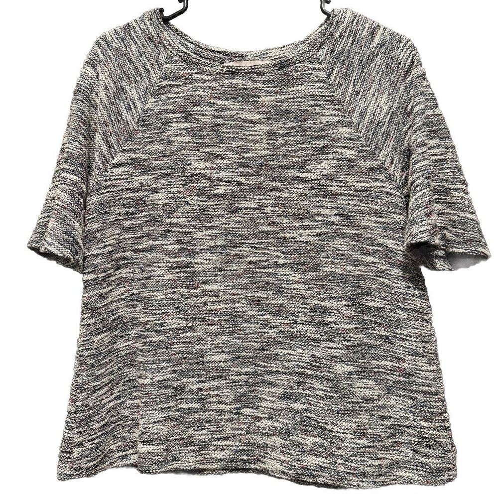 LOFT‎ Womens XS Marled Knit Short Sleeve Sweater Black White Multicolor 482131